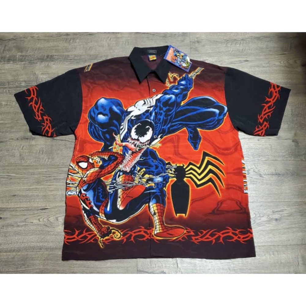 Vintage New 2001 Marvel Spiderman AOP Button Down